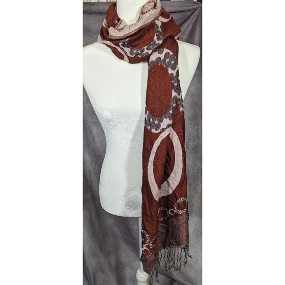 Pashmina Rust And Cream Bubble Print Scarf - Picture 14 of 14